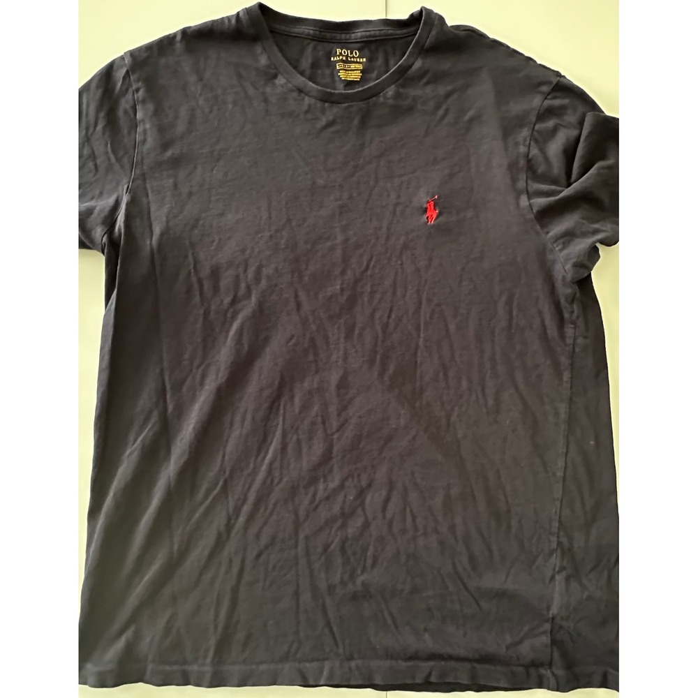 Polo Ralph Lauren Mens Crew Neck T-Shirt Navy Blue Red Pony Logo Size L